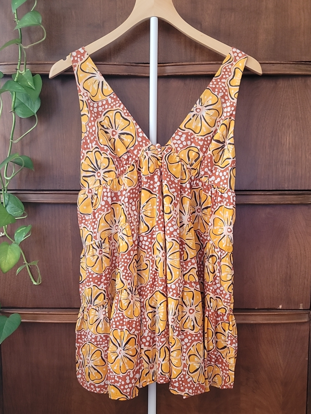 Urban Outfitters Floral Yellow and Rust Fairy  Feminine Baby Doll Mini Dress